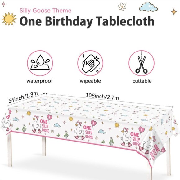 One Silly Goose Birthday Tablecloth & Plates - Picture 6 of 11